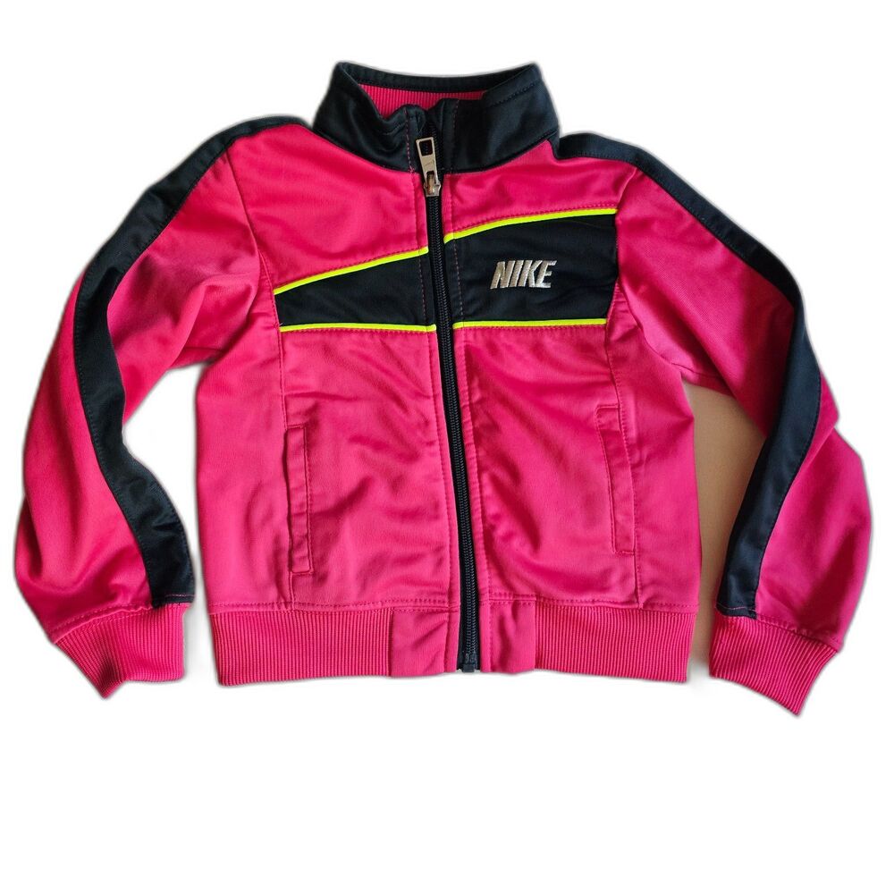 Nike Girl's Lightweight Sporty Zip Up Jacket Swoosh Sz 3T Pink Navy Blue Yellow